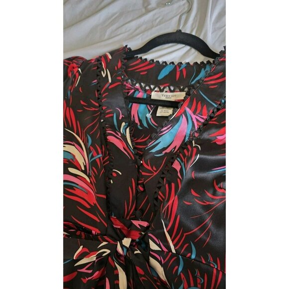 Vertigo Paris Silk Dress Womens Medium Side Zip Tie Black Floral Red Colorful - Picture 10 of 11